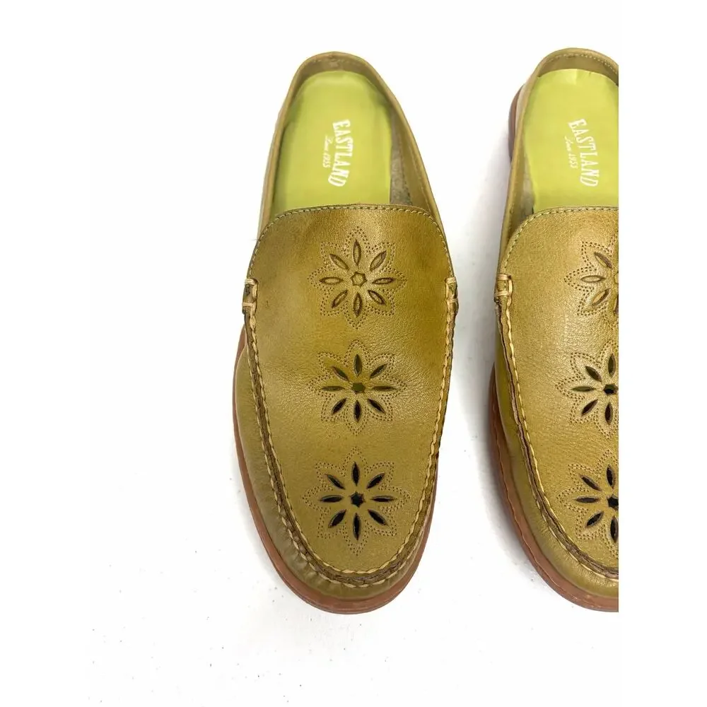 Eastland Fresno Leather Mules Slide-On Women's US 9M Chartreuse Comfort Artsy